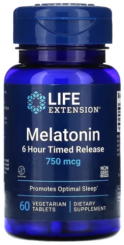 Life Extension БАД Melatonin, 6 Hour Timed Release, 750 mcg 60 таблеток