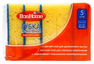 Губка для посуды BonHome 5026133 5 шт, поролон, абразив
