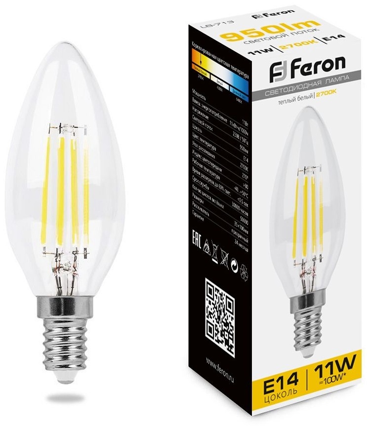Feron 11W Е14, светодиодная, теплый белый