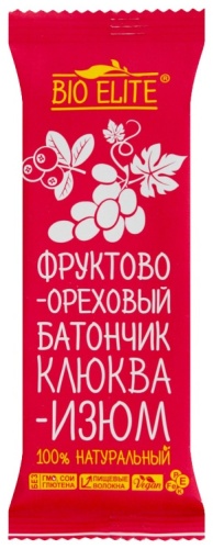 Bio Elite батончик фруктово-ореховый клюква, изюм 1 шт