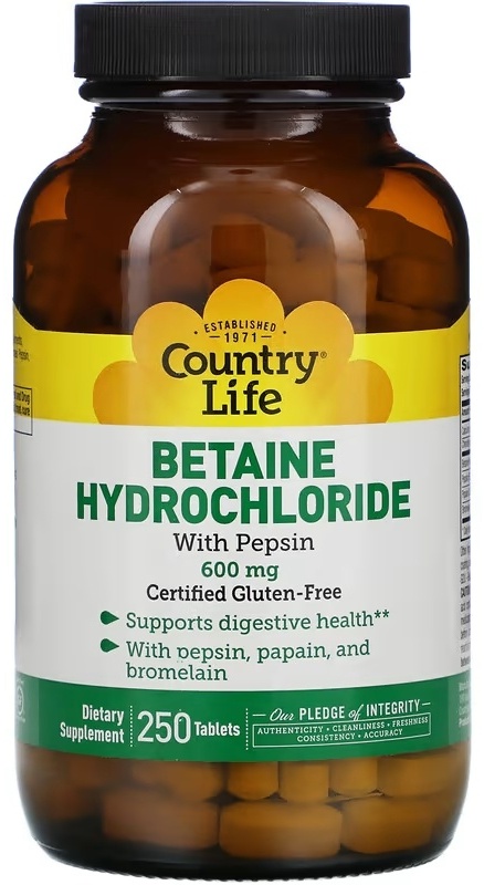 Купить Country Life iHerb БАД Betaine Hydrochloride with Pepsin, 600 mg ...