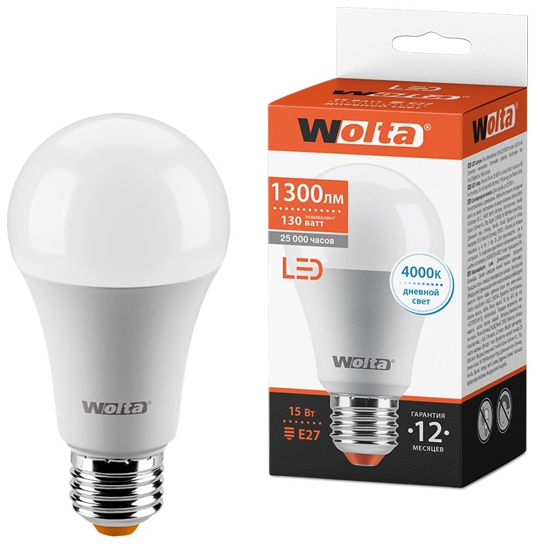 Wolta 15W E27, светодиодная, нейтральный белый
