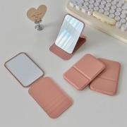 Зеркало экокожа 10.8х7 розовое