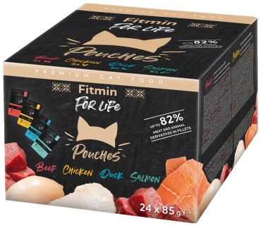 Fitmin Fitmin кусочки в соусе говядина, лосось, птица 85 г 24 шт