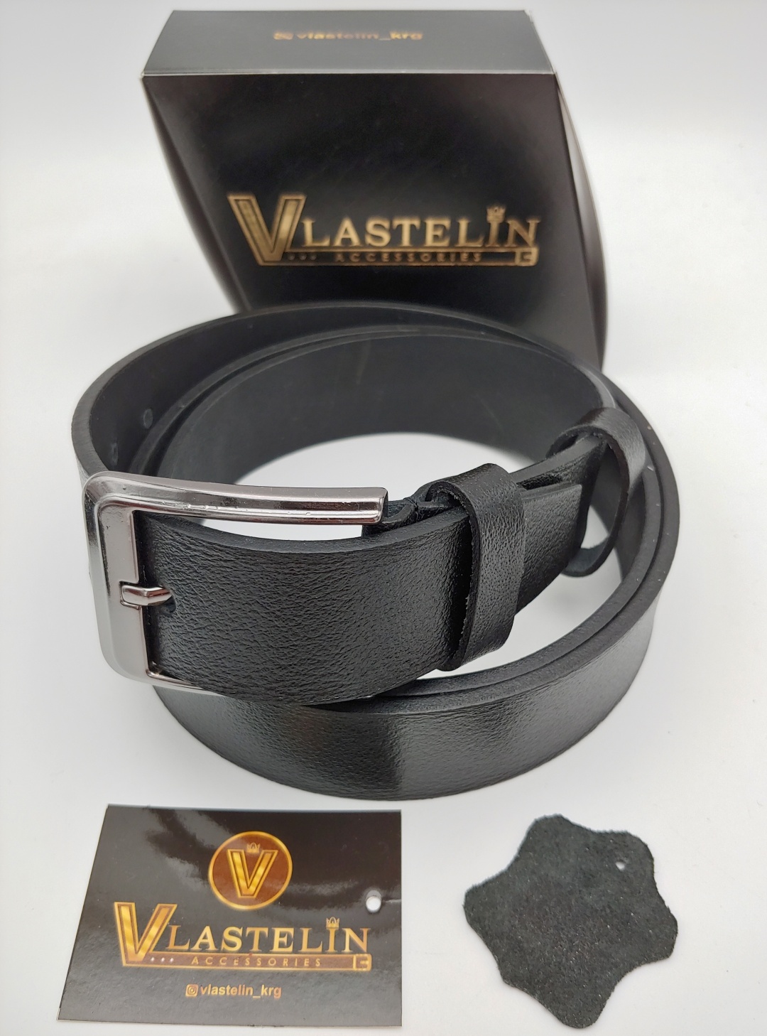 Ремень Vlastelin металл, натуральная кожа 120 см черный
