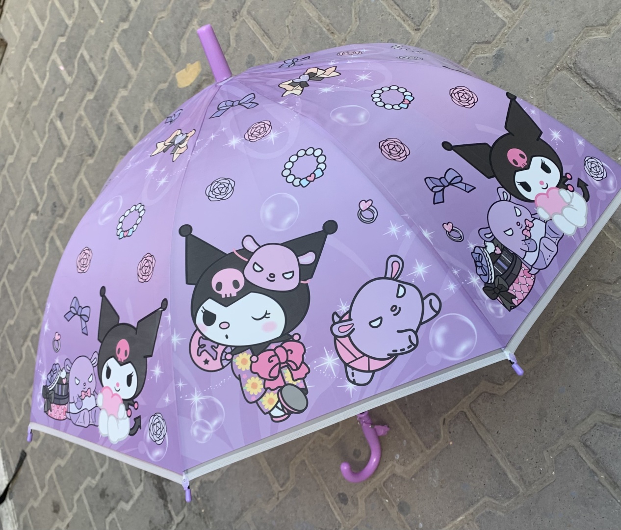 Зонт-трость Kuromi полуавтомат фиолетовый