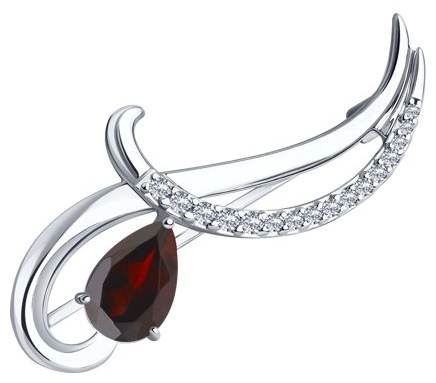 Брошь Diamant 94-340-01053-2 вес 3.04 г серебро, гранат