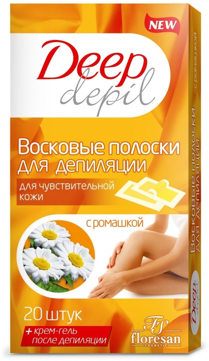 Воск пленочный Floresan Deep depil с ромашкой плотность средняя в полосках 110 мл