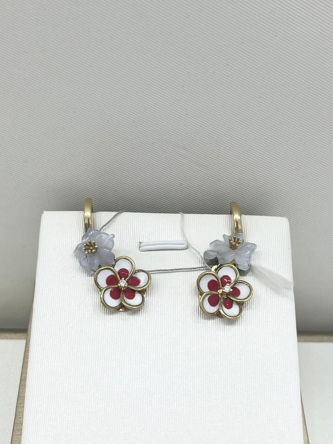 Серьги Italian Gold 9876578 вес 9.7 г золото, бриллиант, перламутр, эмаль