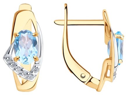 Серьги Diamant EAR-DI-585-800078 вес 2.23 г золото, топаз