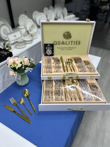 Набор столовых приборов Qualitier 48 шт, золотистый Premium Fine Porcelain