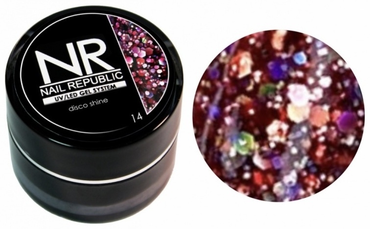 Nail Republic гель для дизайна Disco Shine золотистый, бордовый 7 мл