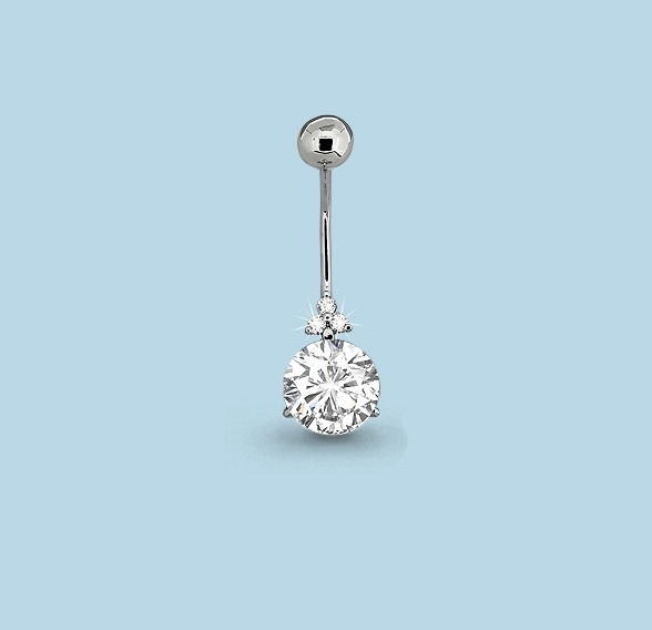 Банан AQUAMARINE для пупка вес 1.3 г серебро, фианит