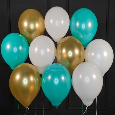 Набор воздушных шаров Balloon-s однотонный 10 шт, белый, золотистый, бирюзовый