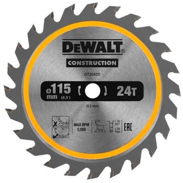 Пильный диск по дереву DeWALT DT20420-QZ, 115x9.5 мм, 24Т