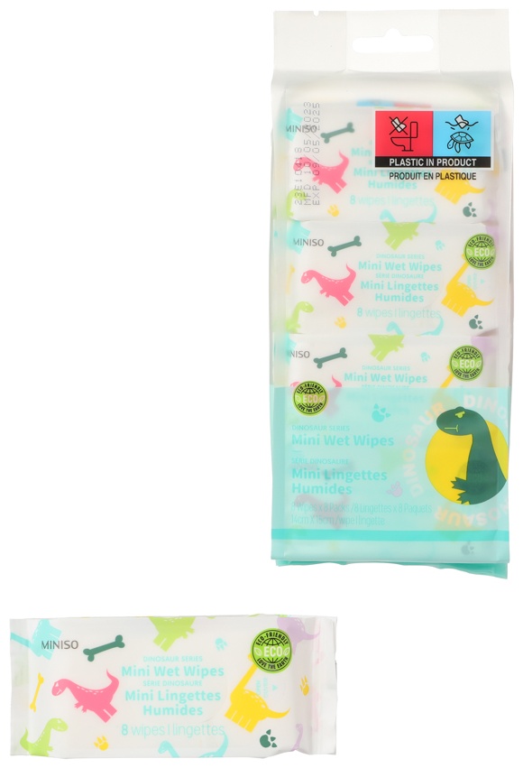 Влажные салфетки Miniso Dinosaur Series Mini Wet Wipes 8 шт