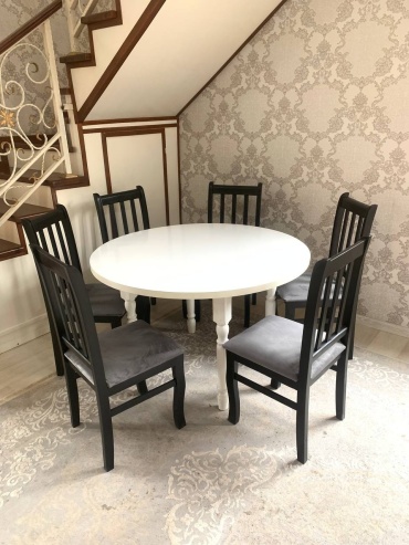 Комплект Мебельный салон KUANYSH 885546, стол 120х120 см + 6 стульев, черный, белый
