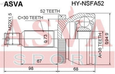 ASVA Шарнирный Комплект, Приводной Вал HYNSFA52