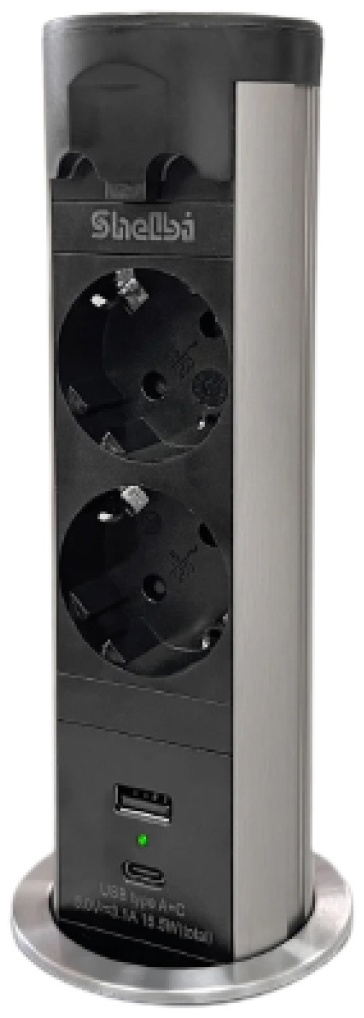 Купить Shelbi выдвижная розетка STVA-2S-1U1C-S 1.8 м серый, серебристый ...