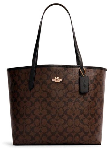 Сумка шоппер Coach натуральная кожа, канвас черный, коричневый