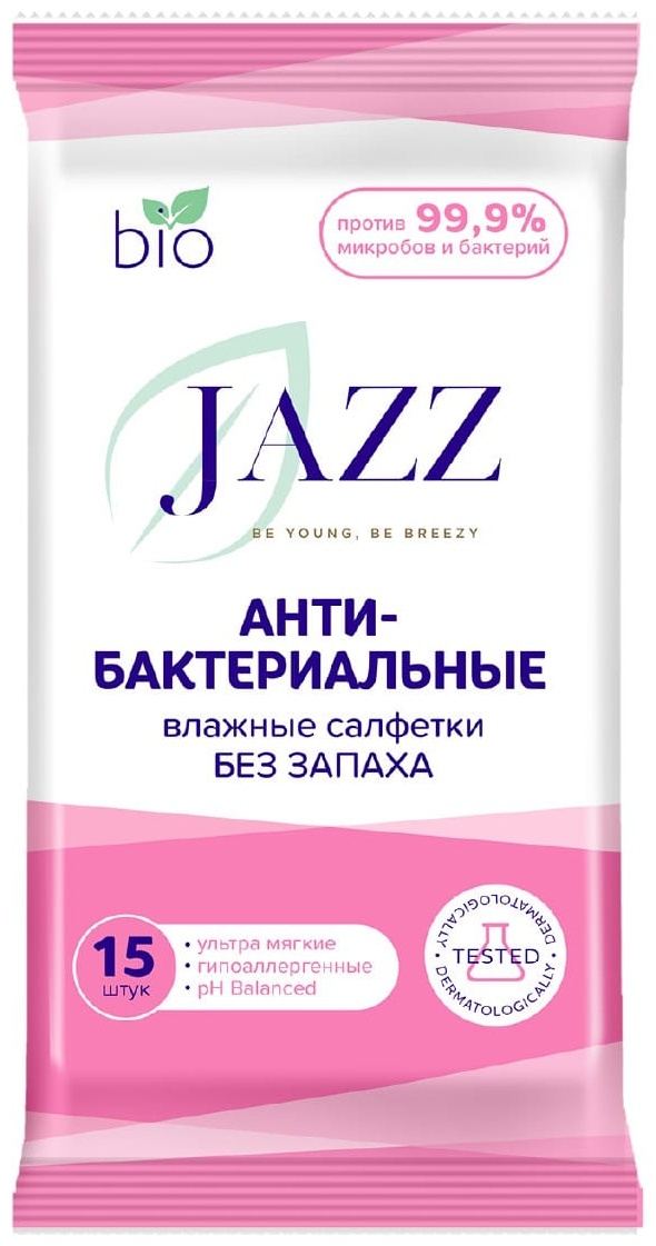 Влажные салфетки JAZZ Антибактериальные 15 шт