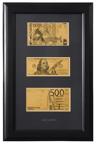 EMPIRE OF THE GREAT STEPPE панно "10 000 тенге, 100 долларов США, 500 евро" 33x50 см