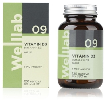 WELLLAB витамин Vitamin D3 600 МЕ 330 мг 120 капсул