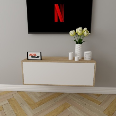 ТВ-тумба навесная Adel Home Менди AH0185, 100x35x35 см, белый, светло-коричневый