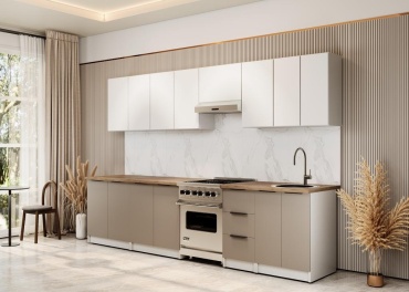 Кухонный гарнитур Simple, 320x225х60 см, ЛДСП, белый, бежевый