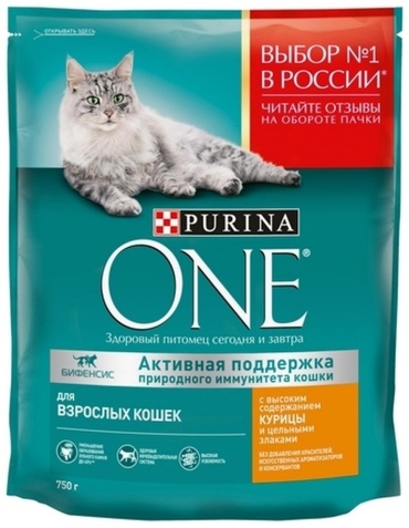 Purina One для взрослых кошек курица, злаки 0.75 кг