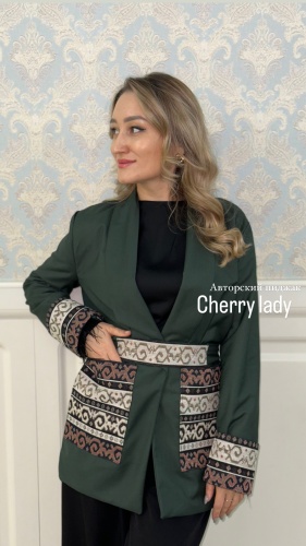 Пиджак свободного кроя Cherry Lady Орнамент темно-зеленый
