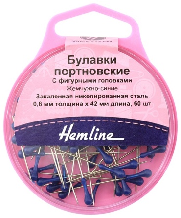 Булавки портновские Hemline 721, 60 шт, синий, серебряный