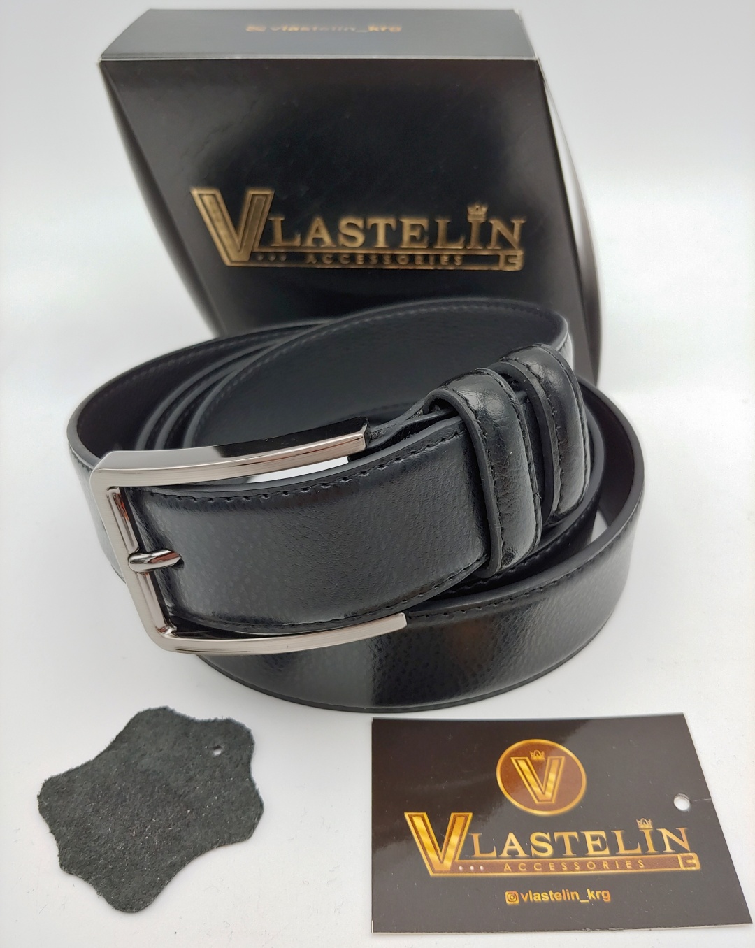 Ремень Vlastelin металл, натуральная кожа 150 см черный