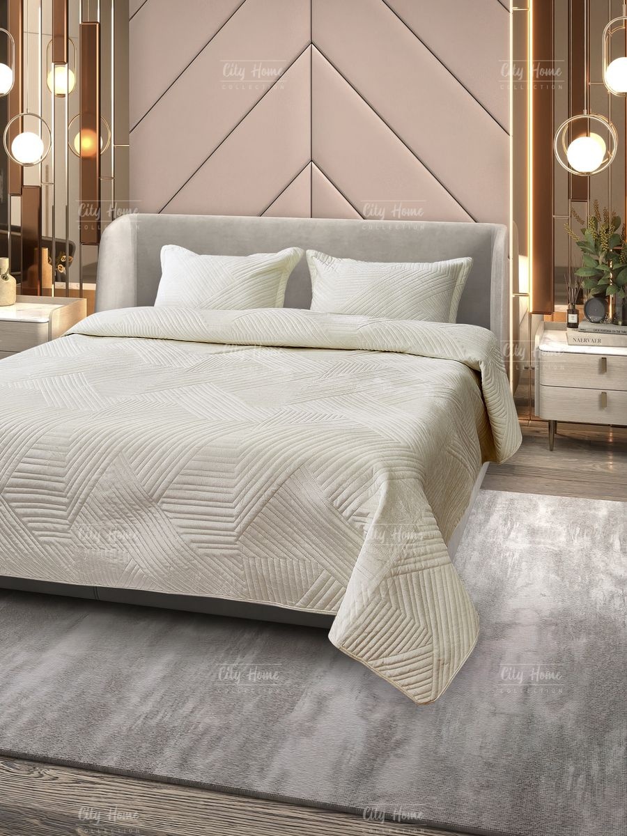 Покрывало Home City 220х240 см, хлопок, велюр, молочный