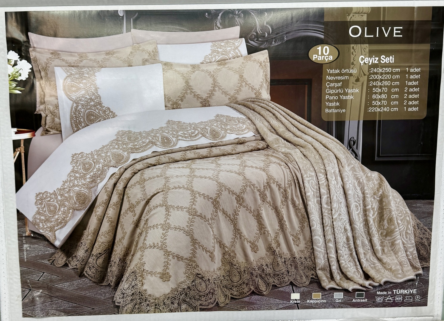 Покрывало с наволочками Dia Bella Home collection 240х260 см, хлопок, белый, серый