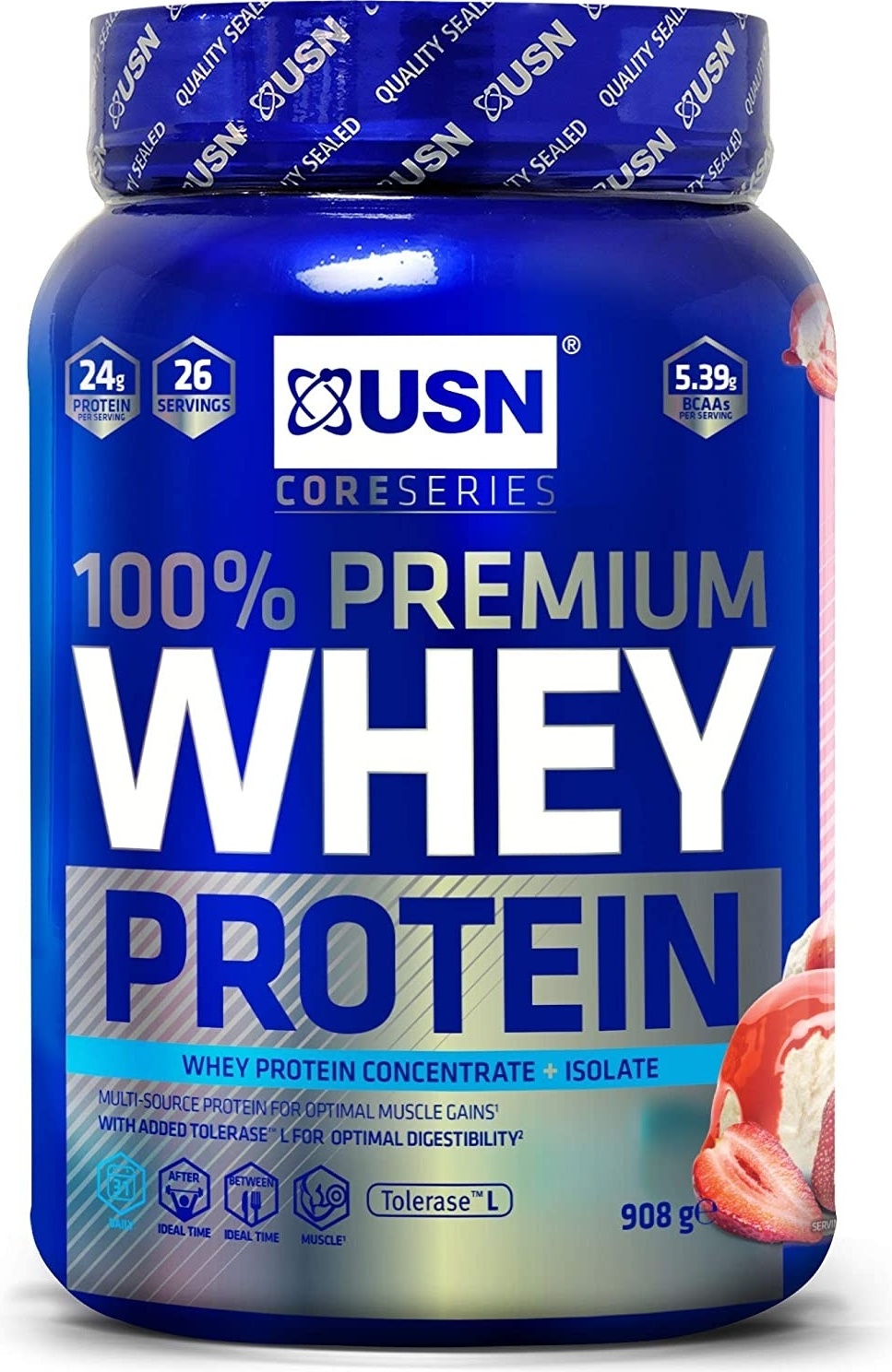 Купить Протеин USN 100% Premium Whey Protein Клубника 908 г в Алматы ...