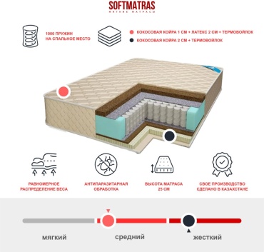 Матрас SoftMatras Премиум Люкс, 90x195x25 см