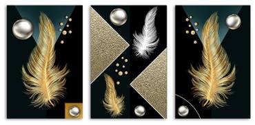 PROFI DECOR модульная картина АБСТРАКЦИЯ - ЗОЛОТЫЕ ПЕРЬЯ 130x65 см