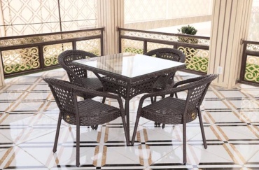 Комплект Nik Rattan 5 в 1, кол-во персон: 4, металл, искусственный ротанг, стекло