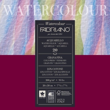 Блок для акварели Fabriano Watercolour Studio 200г/м.кв 20x20см Фин 20л склейка по 4 сторонам