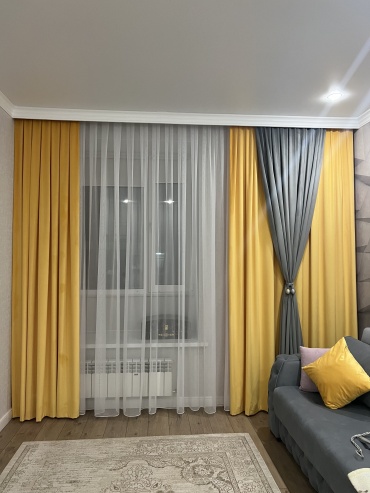 Комплект Ажар 200x275 см 3 шт, сетка, велюр, желтый, белый, серый