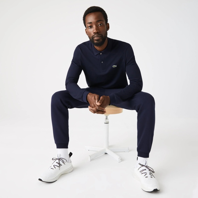 Поло LACOSTE однотонный темно-синий