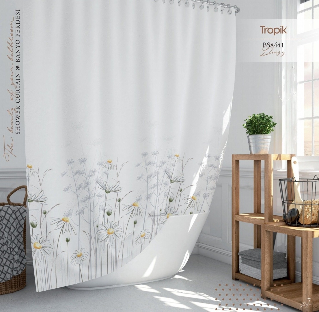 Штора TROPIC Daisy BS8441 180x200 белый, полиэстер