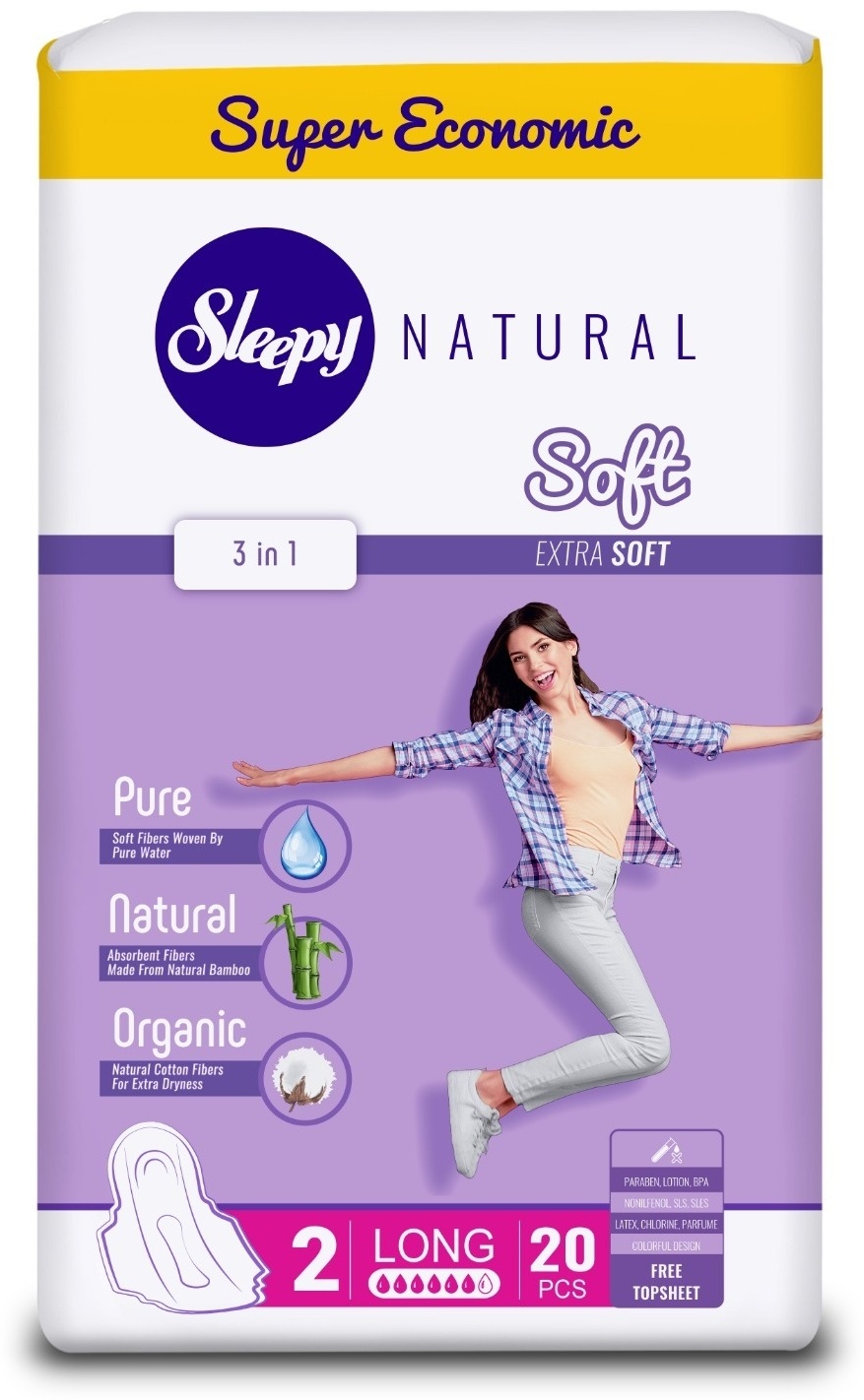 SLEEPY Natural Soft Хигиенски влошки, лонг (величина 2), 20 парчиња