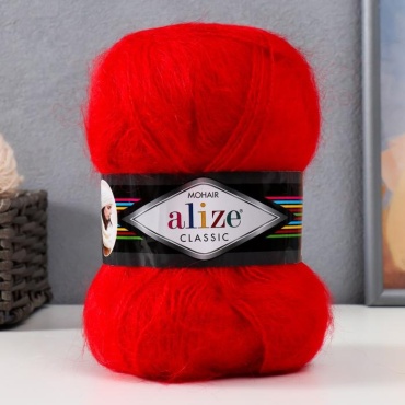 Моток Alize Пряжа "Mohair classic" 25% мохер, 24% шерсть, 51% акрил 200м/100гр (56 красный) 2565336,2565336 красный 200 м 100 г
