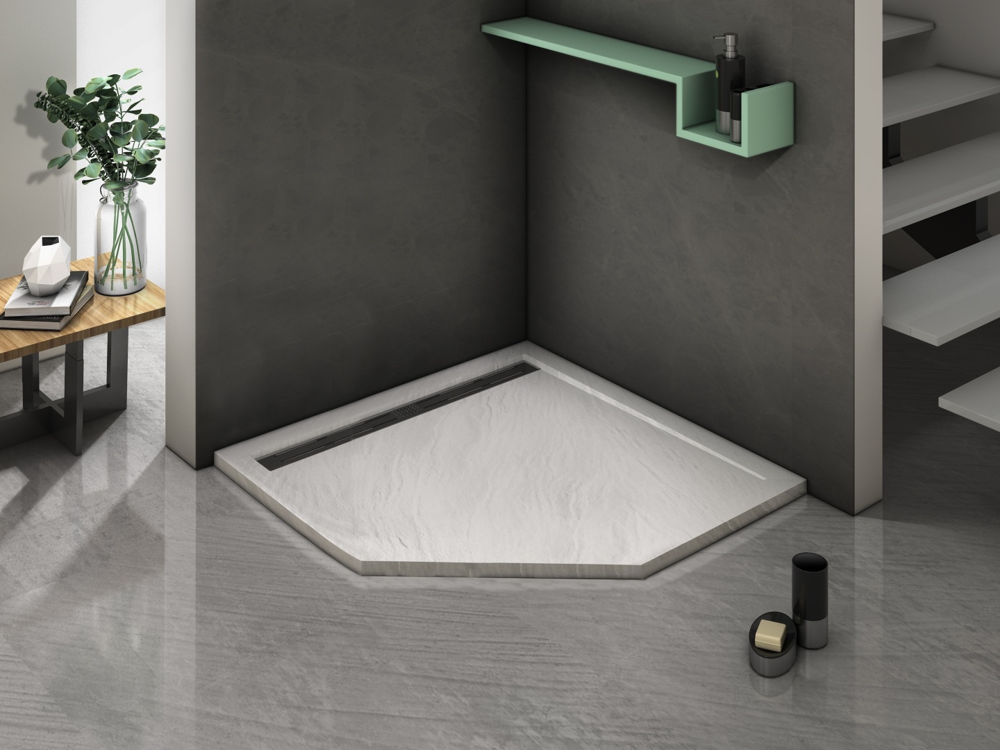 Душевой поддон с сифоном WW TRP 90 90*90 (пятиуг., искусст.мрамор, белый) - артикул K0000098196