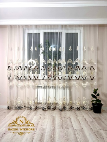 Тюль Nazok Interiors 500x280 см 1 шт, сетка, белый, коричневый
