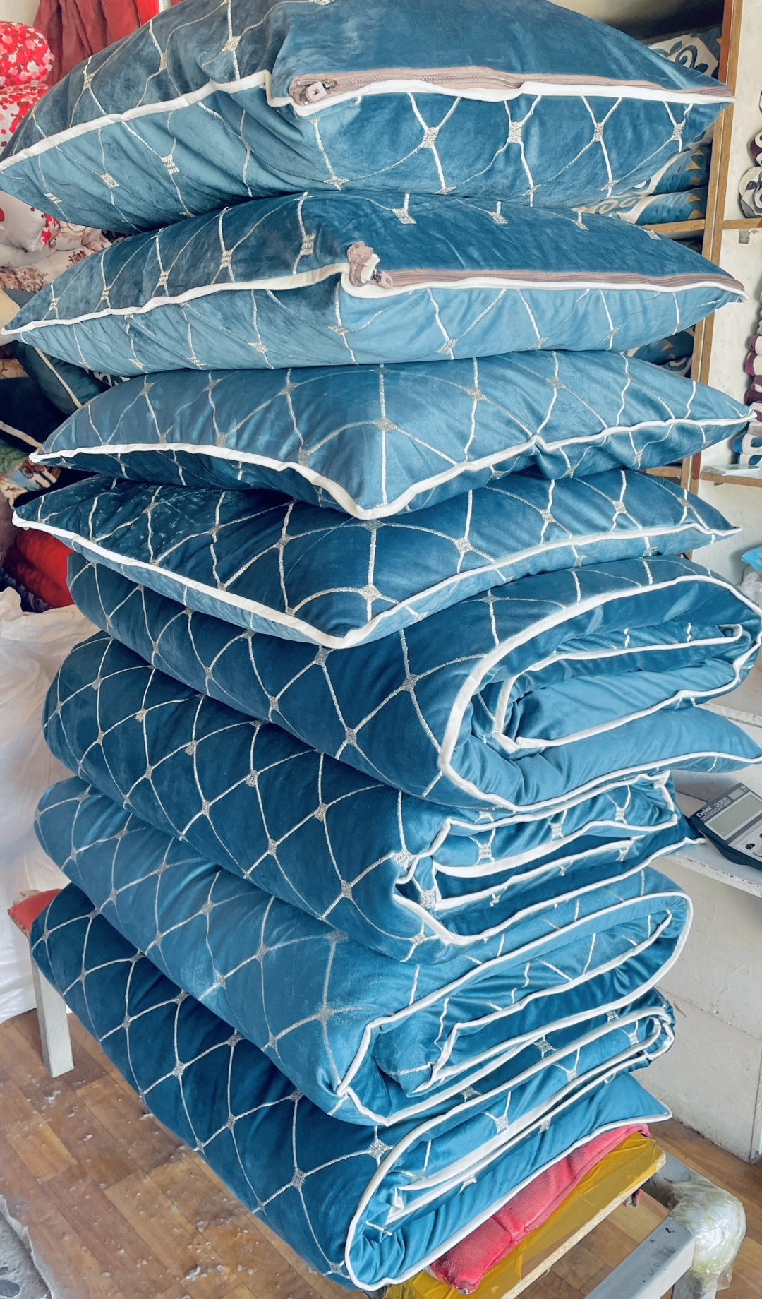 Комплект корпе с подушками 230x80 см, вата, синтепон, бирюзовый