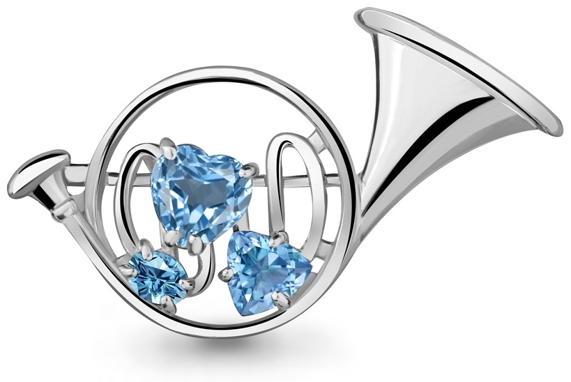 Брошь AQUAMARINE 7269405 вес 3.43 г серебро, топаз