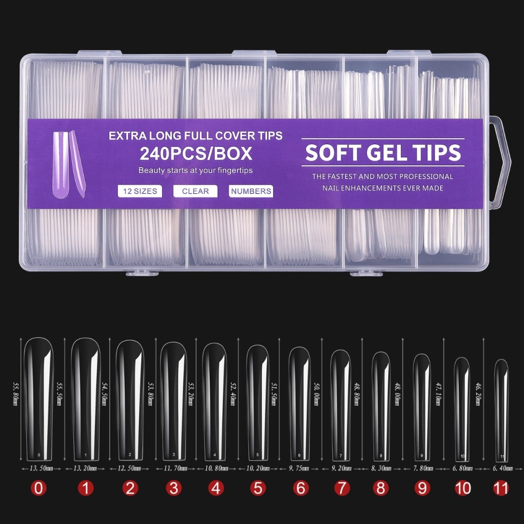 Soft gel tips типсы длинные, квадрат 240 шт